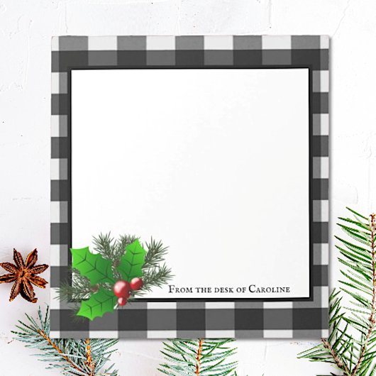 KerstHolly Buffalo Plaid Personalised Notitieblok