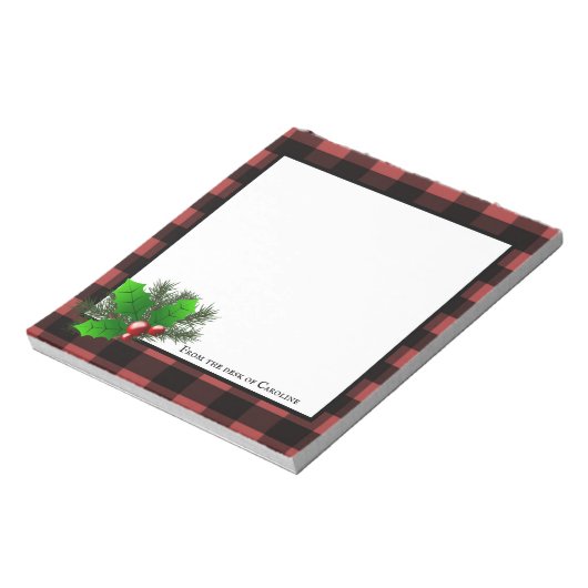 KerstHolly Buffalo Plaid Personalised Notitieblok (Linkerzijde)