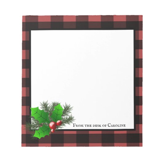 KerstHolly Buffalo Plaid Personalised Notitieblok (Voorkant)