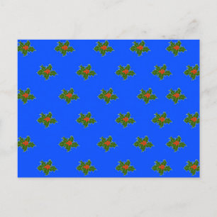 KerstHolly decoratief patroon op blauw Briefkaart