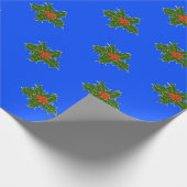 KerstHolly decoratief patroon op blauw Cadeaupapier (Hoek)