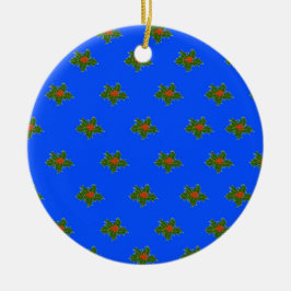 KerstHolly decoratief patroon op blauw Keramisch Ornament