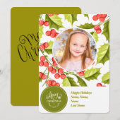 KerstHolly | Eén foto| Minimale feestdag Feestdagenkaart (Voorkant / Achterkant)