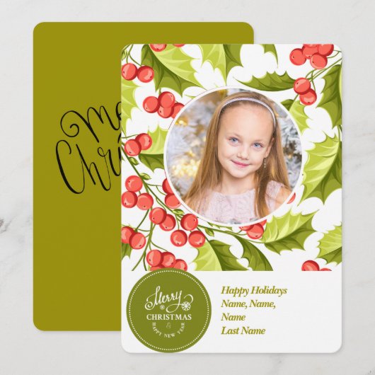 KerstHolly | Eén foto| Minimale feestdag Feestdagenkaart (Voorkant / Achterkant)