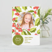 KerstHolly | Eén foto| Minimale feestdag Feestdagenkaart (Staand voorkant)