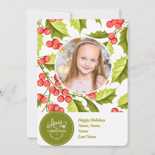 KerstHolly | Eén foto| Minimale feestdag Feestdagenkaart (Voorkant)