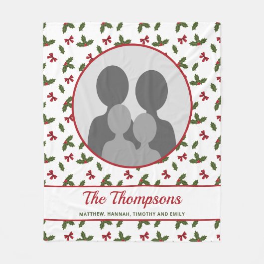 KerstHolly en Bws aangepaste fotosjabloon Fleece Deken (Voorkant)