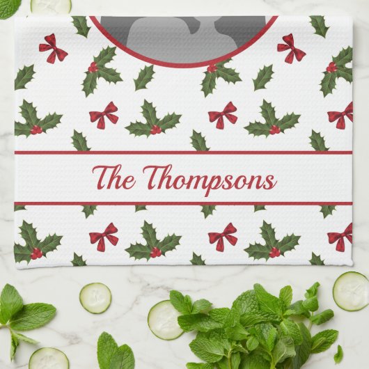KerstHolly en Bws aangepaste fotosjabloon Theedoek (Gevouwen)