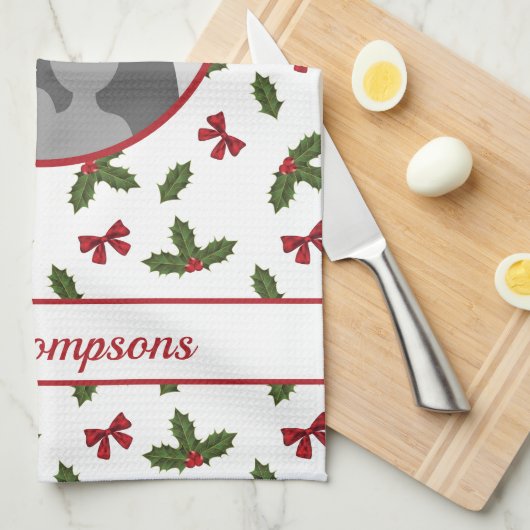 KerstHolly en Bws aangepaste fotosjabloon Theedoek (Quarter Fold)
