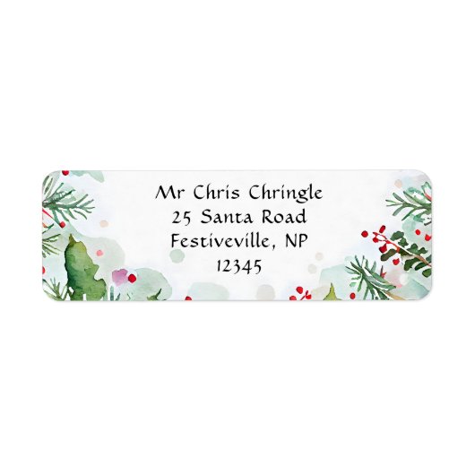 KerstHolly en Festive Waterverf Festive Branch Etiket (Voorkant)