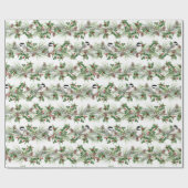 KerstHolly en Pine Chickadees Cadeaupapier (Vlak)