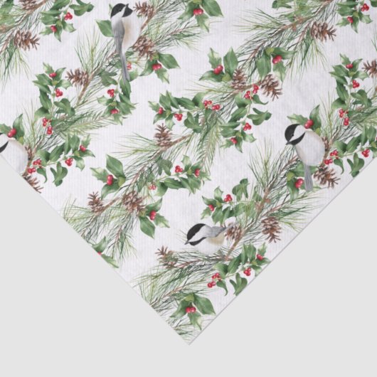 KerstHolly en Pine Chickadees ontkoppelen Tissuepapier (Detail)