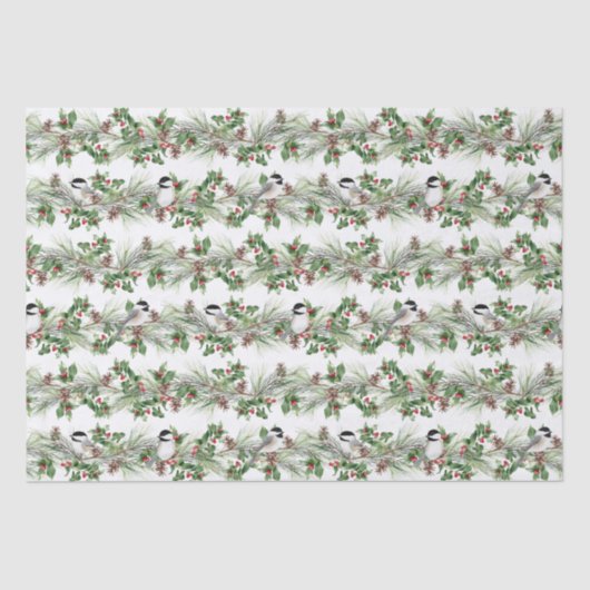 KerstHolly en Pine Chickadees ontkoppelen Tissuepapier (Voorkant)