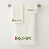 KerstHolly en Poinsettias Bath Towel Set Bad Handdoek (Insitu)