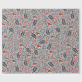 KerstHolly en vogels Cadeaupapier (Vlak)