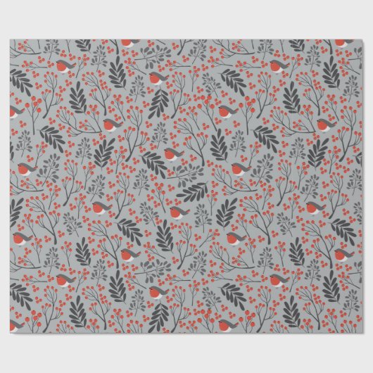 KerstHolly en vogels Cadeaupapier (Vlak)