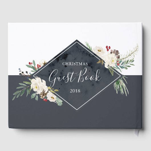 KerstHolly en White Roses Bouquet Lijst Gastenboek (Achterkant)