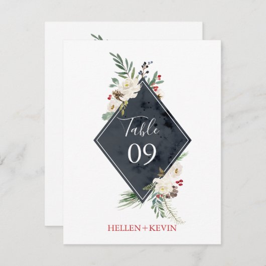 KerstHolly en White Roses Bouquet Lijst Kaart (Voorkant / Achterkant)