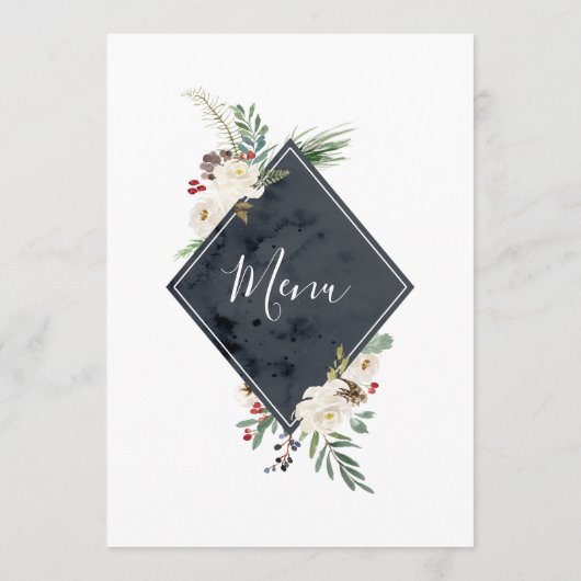 KerstHolly en White Roses Bouquet Lijst Menu (Achterkant)