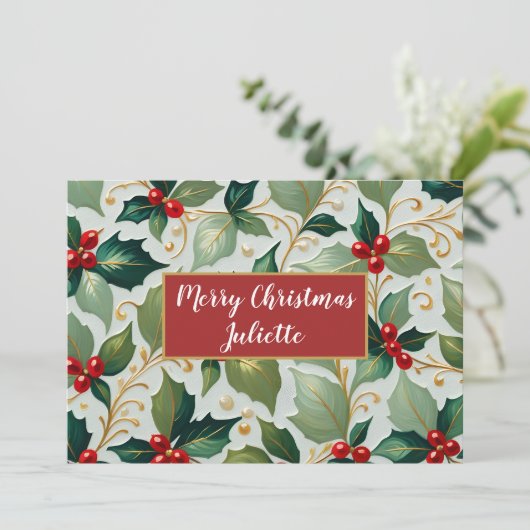 KerstHolly Feestdagenkaart (Staand voorkant)