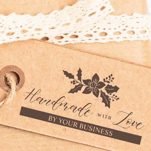 KerstHolly Flowers Handgemaakt met Love Quote Rubberstempel