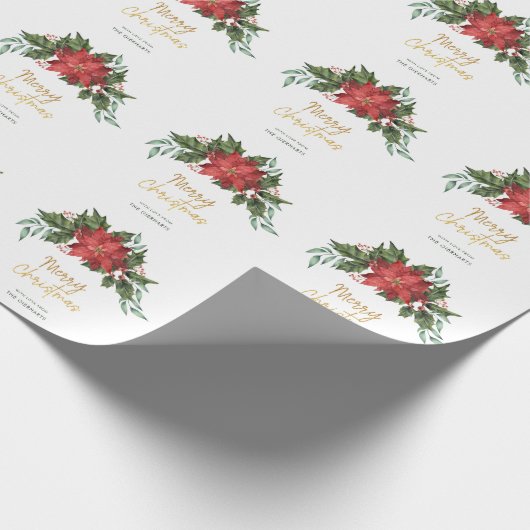 KerstHolly Foliage Red en Green Script Gift Cadeaupapier (Hoek)