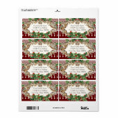 KerstHolly Foliage Red Gold Ribbon Lace Etiket (Full Sheet)
