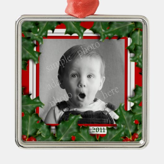 KerstHolly, Foto-Lijst, Red Ribbon Ornament (Voorkant)