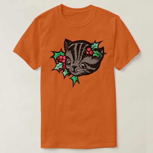 KerstHolly Grey Tiger Stripe Tabby Cat T-shirt (Design voorkant)
