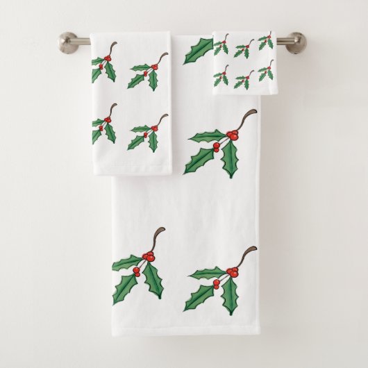 KerstHolly Holiday Decor Gift Bath Towel Set Bad Handdoek (Insitu)
