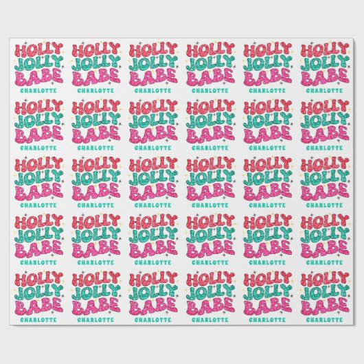 KerstHolly Jolly Babe Modern Glitter Name Cadeaupapier (Vlak)