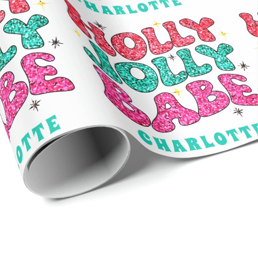 KerstHolly Jolly Babe Modern Glitter Name Cadeaupapier (Rol Hoek)
