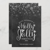 KerstHolly Jolly Elegant Script Chalkboard Feestdagenkaart (Voorkant / Achterkant)