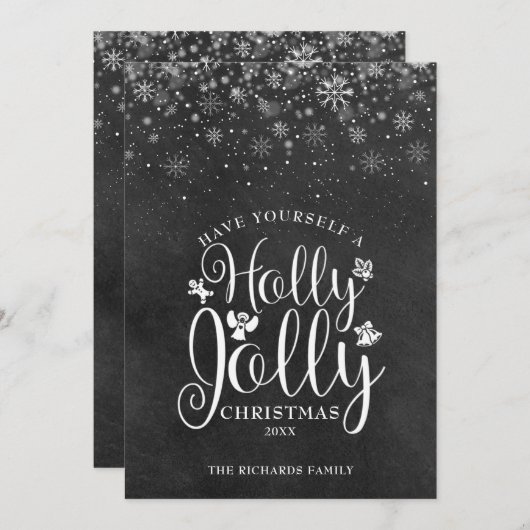 KerstHolly Jolly Elegant Script Chalkboard Feestdagenkaart (Voorkant / Achterkant)