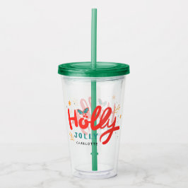 KerstHolly Jolly Fun Winter Persoonlijke naam Acryl Drinkbeker