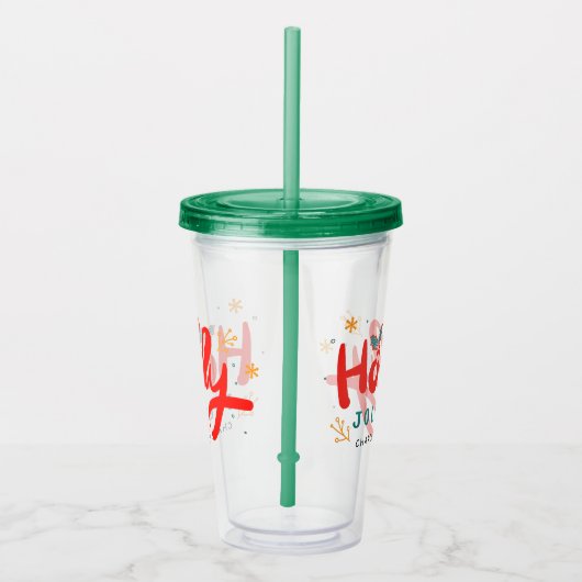 KerstHolly Jolly Fun Winter Persoonlijke naam Acryl Drinkbeker (Rechts)