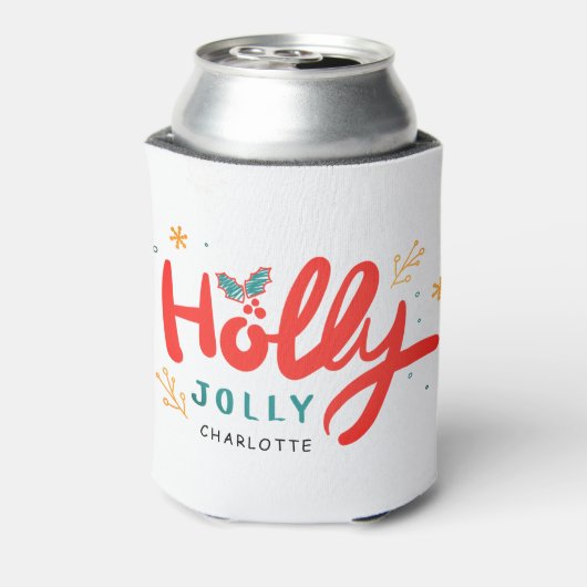 KerstHolly Jolly Fun Winter Persoonlijke naam Blikjeskoeler (Blikje Achterkant)