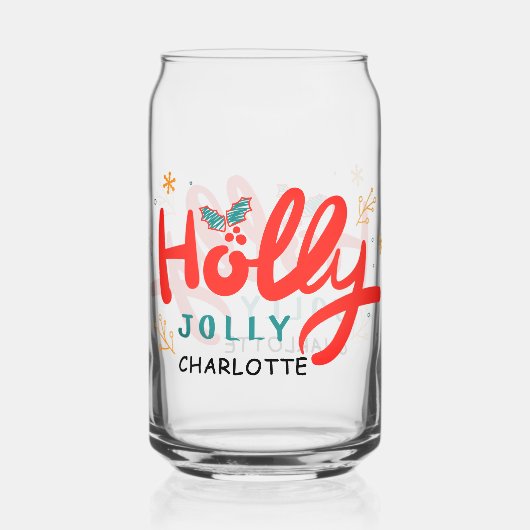 KerstHolly Jolly Fun Winter Persoonlijke naam Blikvorm Glas (Voorkant)