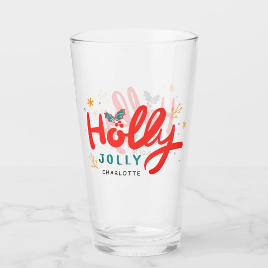 KerstHolly Jolly Fun Winter Persoonlijke naam Glas (Voorkant)