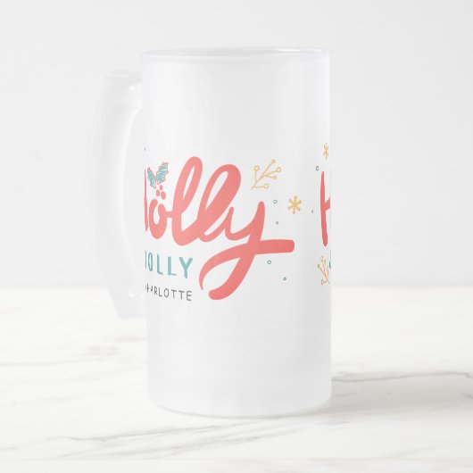 KerstHolly Jolly Fun Winter Persoonlijke naam Matglas Bierpul (Voorkant links)