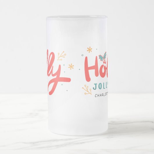 KerstHolly Jolly Fun Winter Persoonlijke naam Matglas Bierpul (Center)