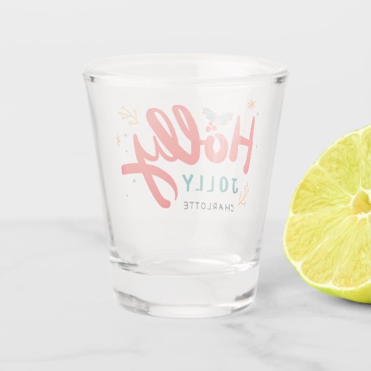 KerstHolly Jolly Fun Winter Persoonlijke naam Shot Glas (Achterkant)