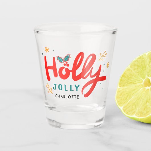 KerstHolly Jolly Fun Winter Persoonlijke naam Shot Glas (Voorkant)