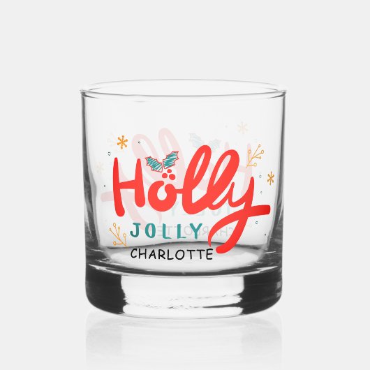 KerstHolly Jolly Fun Winter Persoonlijke naam Whisky Glas (Achterkant)