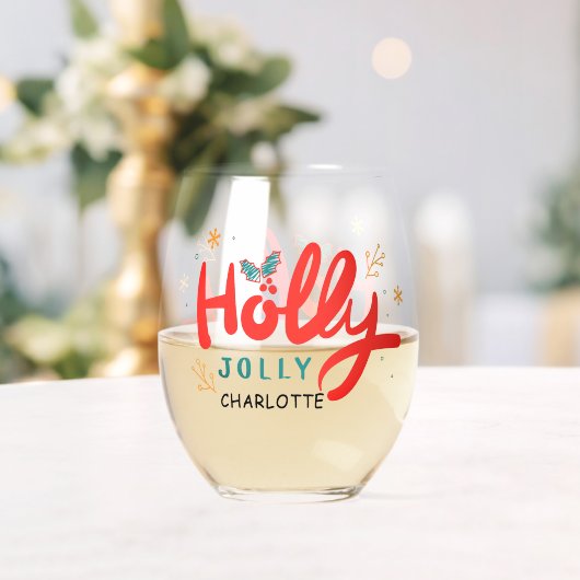 KerstHolly Jolly Fun Winter Persoonlijke naam Wijnglas Zonder Voet (Insitu (Huwelijk))