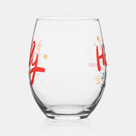 KerstHolly Jolly Fun Winter Persoonlijke naam Wijnglas Zonder Voet (Rechts)