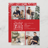 KerstHolly Jolly Script 4 Foto Collage Feestdagenkaart (Voorkant / Achterkant)