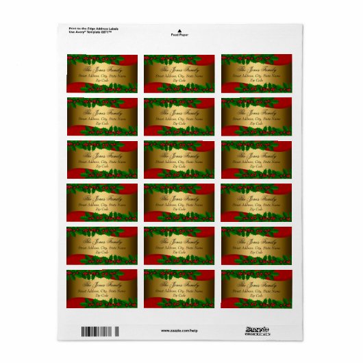 KerstHolly laat Adresetiketten Etiket (Full Sheet)