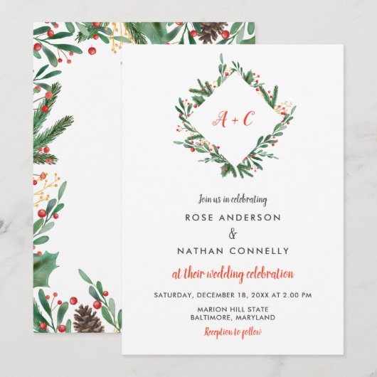 KerstHolly Leaves | Winter Weddenschap Kaart (Voorkant / Achterkant)