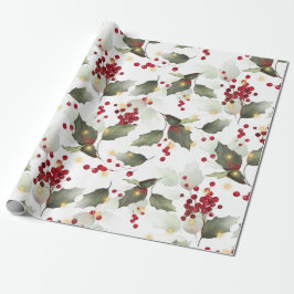 KerstHolly Light Garland Wrapping Paper Cadeaupapier